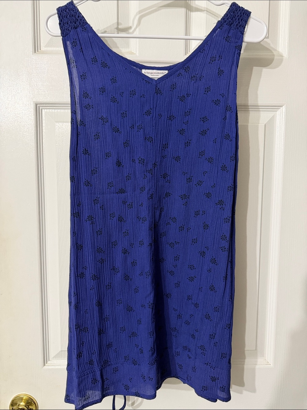 Maternity Royal Blue Sleeveless Sundress with Subtle Floral Eyelet